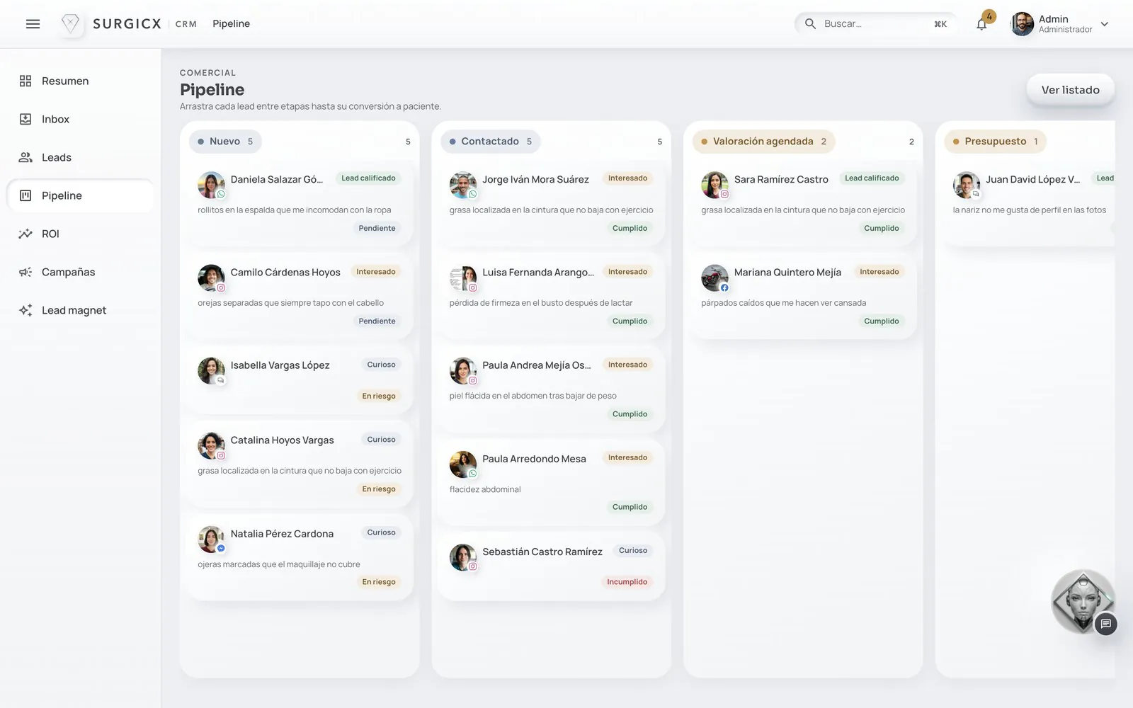 SURGICX CRM: pipeline comercial